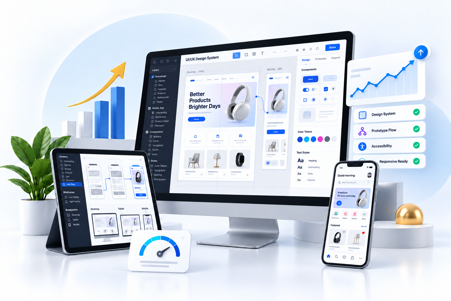 Figma UI/UX Design System, Wireframes and Mobile Prototypes Showcase - Code of Dolphins